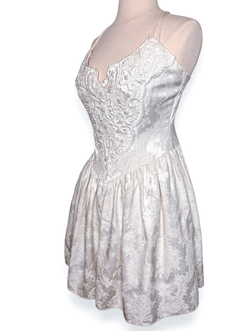 Vintage Jessica McClintock Gunne Sax White Embellished Jacquard Dress Size 9/10 - Picture 5 of 8